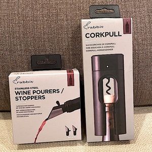 NWT bundle RABBIT wine opener + 2 wine pourers/stoppers